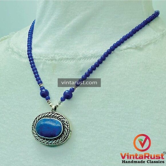 Lapis Lazuli Necklace, Big Stone Pendant Necklace, Gemstone Jewelry - Picture 2 of 11